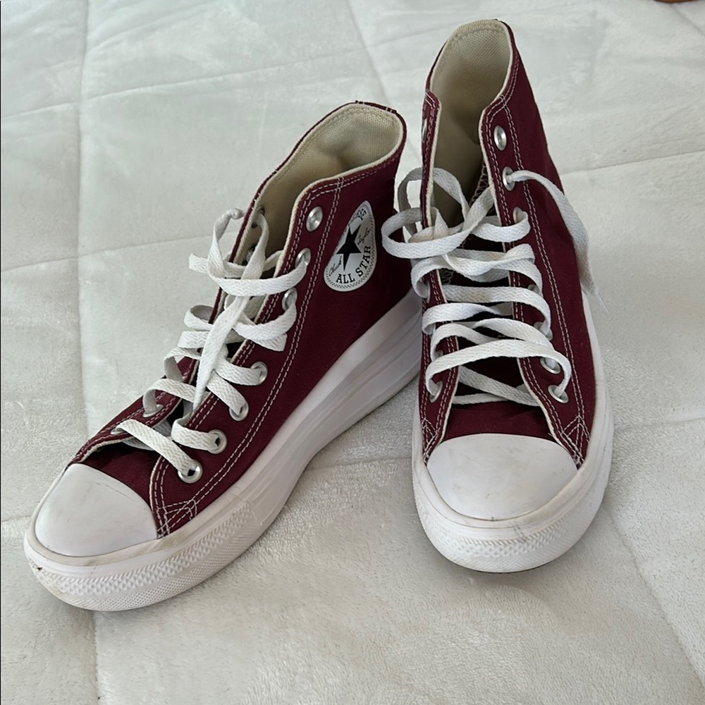 Converse High-Top Sneakers in Burgundy and White